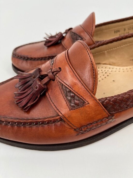 Allen Edmonds Maxfield Tassel Loafers Brown Sz 10.5D Leather Woven Trim Slip On